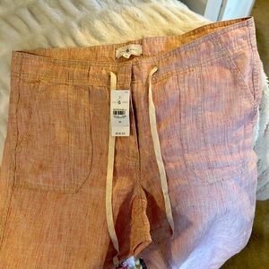 Lou & Grey linen red and white pin striped zip and tie pants.